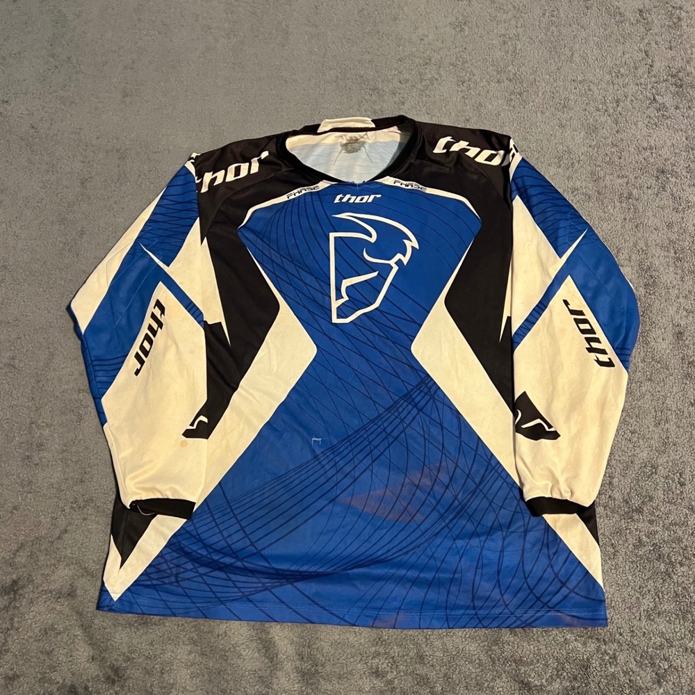 Vintage Thor Phase Motocross Jersey Mens 2XL Blue Long Sleeve MX Racing Top